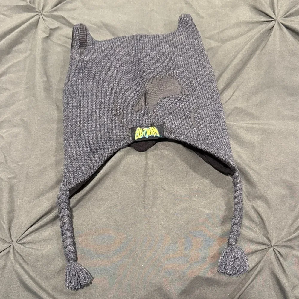 Batman Gray Knit Mask Hat with Braided Tassels